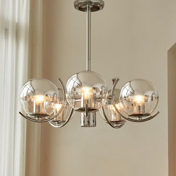 Modern Globe Sputnik Chandelier 5-Light Chrome Glass Ceiling Light